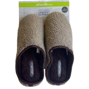 Eddie Bauer Mens Large 10-11 Bedroom House Slippers Taupe Brown Casey Vegan New